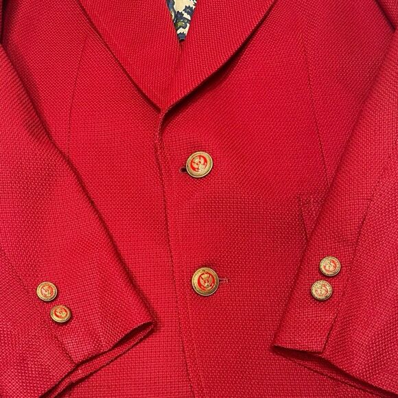 Stanley Blacker Vintage Red Blazer 40R Oversized Textured Gold Buttons USA - Picture 11 of 16